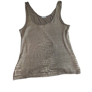 Caché Metallic Gold Foil Alligator Croc Print Tank Top Scoop Neck Brown M/L